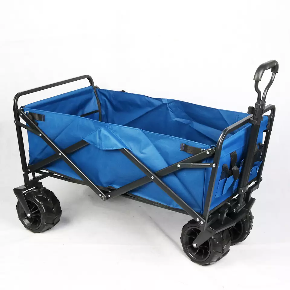 Chariot de Jardin Pliable Charrette à Main à Roulettes Bleu+Noir Capacit