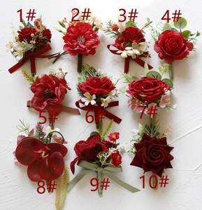 ชุดเข็มกลัดดอกไม้ประดับข้อมือดอกไม้งานพรอมสำหรับเจ้าสาวเจ้าบ่าวงานแต่งงานงานปาร์ตี้ชุดดอกไม้ประดิษฐ์เบอร์กันดี - Product Image 2