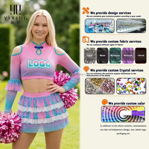 Wholesale Custom Cheerleading Uniforms Sparkly Rhinestones All Star Competition Performance Shell And Pleated <strong>Skirt</strong> Set Bulk - Product Image 6