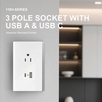 Lujo 110 - 250 V 15 A Enchufe de pared americano de 3 pines con cargador USB tipo a C 3 en 1 Enchufes de toma de corriente Usb de pared