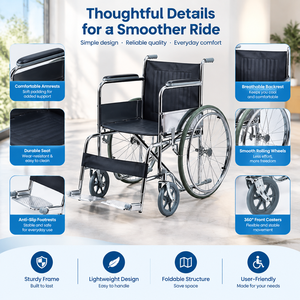 Silla de Ruedas Plegable de Acero a Precio Directo de Fábrica para Adultos con Discapacidad, Rehabilitación, Compra al por Mayor - Product Image 5