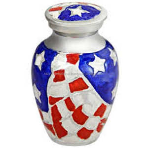 Blue Color Sticker Printed Human Ashes for Funeral Metal Classic <b>Keepsake</b> Urns Indoor Decorative Urn - Product Image 3