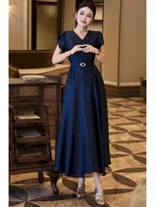 French Vintage Solid Elegant Fashion Big Swing Drapey <strong>Temperament</strong> Women's Waist Slimming Short Sleeve High-end Summer Long Skirt - Product Image 6