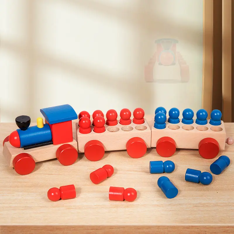 木製の3セクションデジタルトレインブロック形状の組み合わせ早期教育認知玩具ベビートレイン玩具