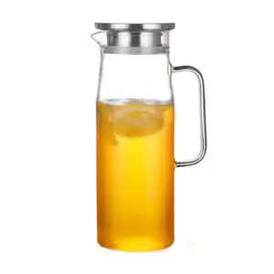 Handmade Glass Pticher With 304 Stainless Lid Glass Kettle Water Carafe Borosilicate Glass Carafe