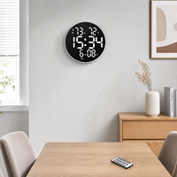 Jam Dinding Digital LED Bulat Modern AIKS 10 Inci dengan Remote Control, Tampilan Suhu dan Kelembapan, Peredupan Otomatis, OEM ODM