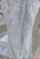 Vestido de Novia Sirena 2 en 1, Asimétrico, de Satén, con Volantes, Sobrevestido Desmontable, con Cuentas, Manga Larga Transparente, Vestido de Novia Africano