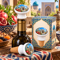 Bouchon de bouteille en céramique souvenir du voyage en Ouzbékistan, design de monument asiatique de Samarkand, Régistan, pour bouchon de vin personnalisé