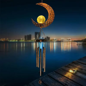 Lampade Solari da Giardino a Sfera in Vetro Ambrato Effetto Craquelé, Lampada a Sospensione Decorativa a Forma di Luna, Campanella a Vento per Giardino, Vialetto, Parco, Cortile, Patio - Product Image 5