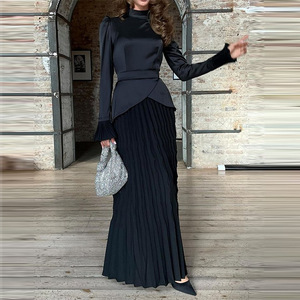 Automne nouvelle mode chaude couleur contraste couture attachée robe Slim Fit - Product Image 3