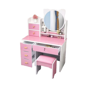 Moderno Juego de <span class=keywords><strong>Tocador</strong></span> Rosa Claro con Espejo LED HD para Dormitorio de <span class=keywords><strong>Niñas</strong></span>, Hotel, Apartamento, Sala de Estar, Nuevo Diseño, Panel de MDF - Product Image 1