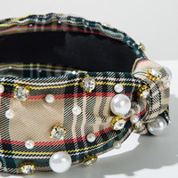 Serre-tête large personnalisé à nœud écossais pour femmes et filles, orné de perles et strass, accessoire de coiffure pour fêtes de Noël et de vacances