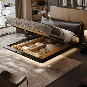 2025 Nieuwe Mode Zwevend Opbergbed Diamant Luxe Gestikte Echt Lederen Dunne Hoofdbord Italiaans Kingsize Bruilofts Dubbel Bed - Product Image 2