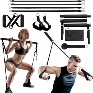 Resistance <b>Bands</b> Set with <b>Workout</b> Bar Pilates Bar Kit Exercise Elastic <b>Band</b> with Handles and Door Anchor for Whole Body Training - Product Image 1