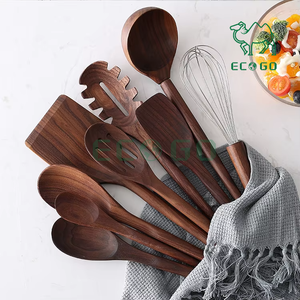 Ensemble de cuisine en bois de bambou, noyer noir Ensemble d'ustensiles de cuisine en bois de 9 pièces - Product Image 4