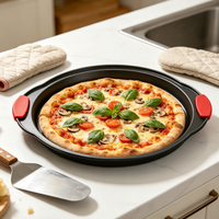 Plaque de cuisson ronde en acier au carbone, résistante au four, avec poignée en silicone, pour la pâtisserie DIY en cuisine