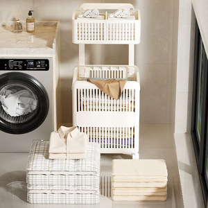 Clothing Organizer <b>Storage</b> <b>Cart</b> 20-35L White Rectangle Standing Type Easy Cleaning Bathroom Laundry Basket - Product Image 2