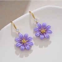 Boucles d'oreilles pendantes en forme de fleur violette, boucles d'oreilles en zircon, bijoux floraux plaqués or pour femmes