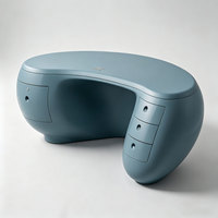 Comptoir de réception futuriste bleu courbe Q01, poste de travail de hall en FRP GRC, table de service anti-collision et résistante aux rayures