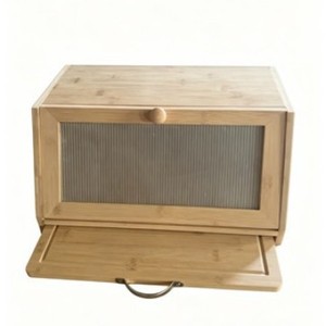 Caja de pan de bambú con tapa abatible de acrílico, organizador multifuncional para almacenamiento de refrigerios, diseño en ángulo recto para uso en la cocina - Product Image 4