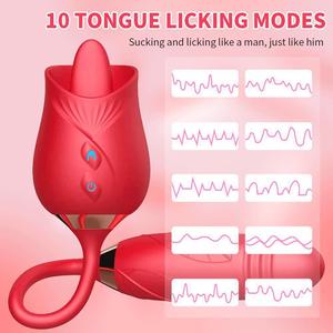 2-en-1 Rose Toy Sucker 10 Modes Pulsations Léchage de la Langue Vibrations Évolutives Étanche IPX6 Télécommande Sans Fil USB - Product Image 2
