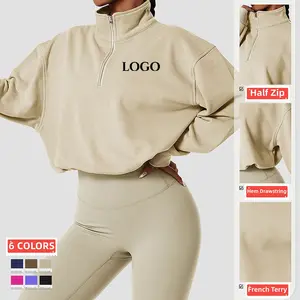 Francês Terry Primavera 2024 Mulheres Roupas Zip Top Pullover Pullover Ginásio Run Camisolas Esportivas Camisolas das Mulheres