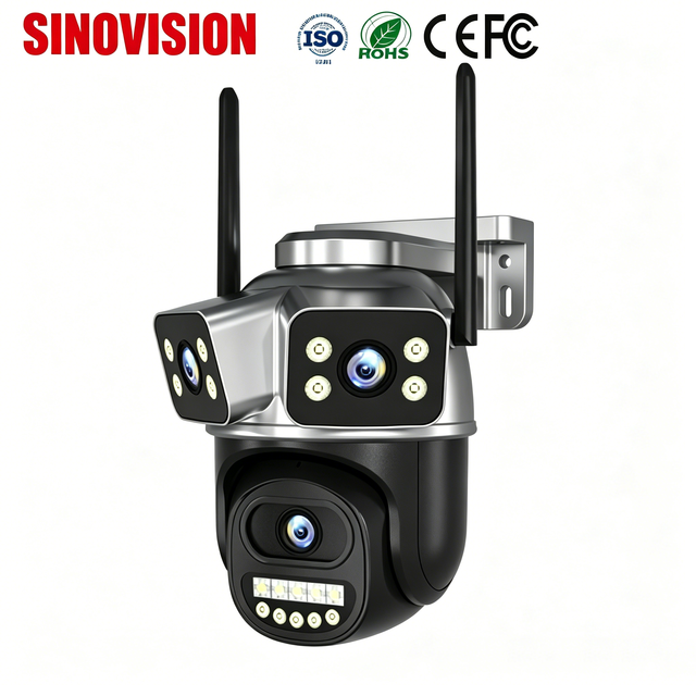 Triple Lens 6MP WiFi Security Camera 360° Panoramic View Full Color Night Vision Two-Way Audio V380 Pro Customizable