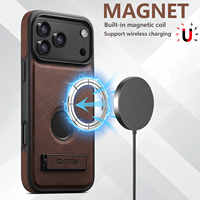 SUTENI untuk iPhone 18 Pro Max Casing Ponsel Berdiri Magnet Pengisian Daya Nirkabel Rasa Frosted Kulit Imitasi Mewah 17 16 Plus 15 14 13 12