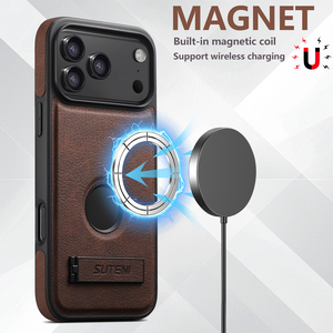 SUTENI <span class=keywords><strong>iPhone</strong></span> 18 Pro Max Telefoonhoesje Stand Magnetisch Draadloos Opladen Mat Zacht Luxe Kunstleer 17 16 Plus 15 14 13 <span class=keywords><strong>12</strong></span> - Product Image 4