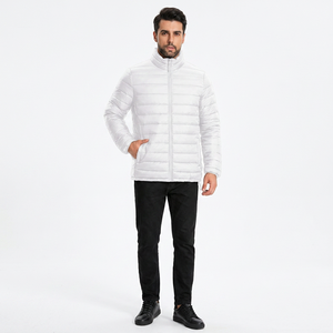 New Design 2026 <b>Men's</b> Canvas Puffer <b>Jacket</b> with Stand Collar and Front Logo Quick Dry Breathable Winter Custom Size <b>White</b> - Product Image 1