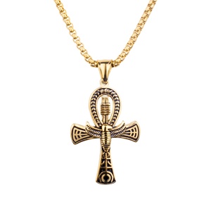 Collar de Acero Inoxidable con Colgante de Cruz Ankh Egipcia Antigua Chapado en Oro de 18K, Estilo Vintage, Joyería para Hombre, Venta al por Mayor - Product Image 4