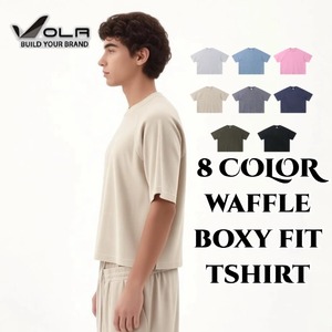 T-shirt court OLA-Oem personnalisé en tissu gaufré pour homme, coupe ample vintage, grande taille, coupe carrée unie, effet délavé, oversize - Product Image 3