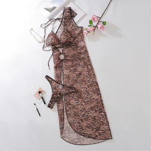 Женская ночная рубашка с леопардовым принтом с открытыми плечами и большим разрезом для сексуального нижнего белья - Product Image 4