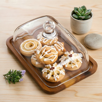 Holztablett mit Glasdeckel Käsebox Butterdose Dessertteller Luxuriöser Vintage-Kuchenständer Küchen-Dekoration