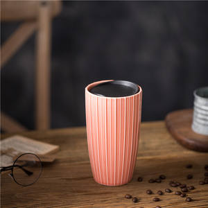 High Quality Custom Shape Embossed Multi-colored Outdoor 345ml Christmas Travel Cup Double Wall Ceramic Coffee <strong>Mugs</strong> with Lid - Product Image 5