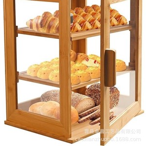 <b>Bamboo</b> Bread Box Double Layer Acrylic Transparent Handle Storage <b>Container</b> For Kitchen Bread Display - Product Image 3