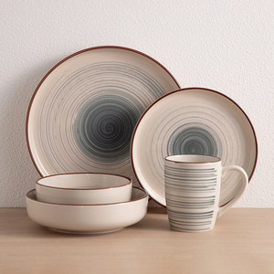 Service de table en céramique à motif tourbillonnant dessiné à la main, assiettes, bols et tasses en grès en option, couleur personnalisée en usine, 20 pièces - Product Image 1