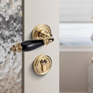 Ensemble de serrures de porte de luxe <span class=keywords><strong>en</strong></span> laiton plaqué or avec poignée <span class=keywords><strong>en</strong></span> céramique, fermeture magnétique silencieuse pour portes <span class=keywords><strong>en</strong></span> bois de chambre, kits de quincaillerie pour propriétés - Product Image 3