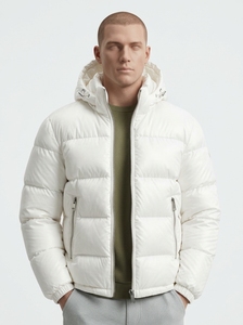 Veste matelassée à capuche unisexe de couleur turquoise, manteau d'hiver en duvet coupe-vent avec fermeture éclair, style décontracté, coupe classique, couleur unie pour homme - Product Image 5