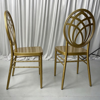 Chaise d'hôtel en métal plaqué or, pieds de 28 mm, siège en acrylique, dossier rond moderne, pour événements et mariages
