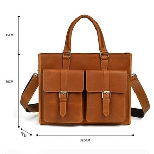 Men's Genuine Leather <b>Briefcase</b> Dark Brown Light Brown Durable Business Travel Bag Crossbody Shoulder Bag Solid Color Summer - Product Image 4