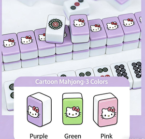 Ensemble de Mahjong miniature en mélamine personnalisé, ensemble de Mahjong de voyage en plein air, ensemble de Mahjong miniature avec chat de dessin animé, ensemble de Mahjong rose mignon - Product Image 5