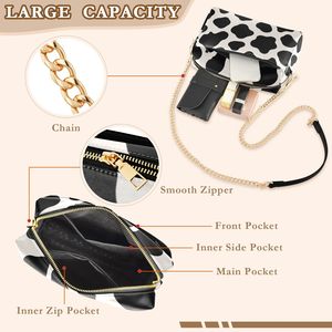 Sac bandoulière personnalisé en cuir imprimé vache pour femme avec chaîne, sac à main mignon en cuir avec fermeture éclair pour soirée et voyage, vente en gros - Product Image 5