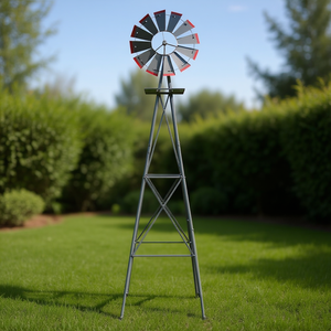 Moulin à vent gris-rouge résistant aux intempéries, 8 pieds, en métal, décoration de jardin extérieur - Product Image 2
