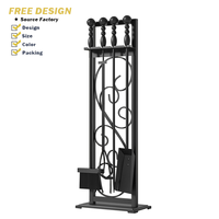 Ensemble de 5 outils pour foyer, outils pour foyer extérieur, comprenant un porte-chaîne décoratif, une pelle portable, une brosse, des pinces et un bâton de bûches