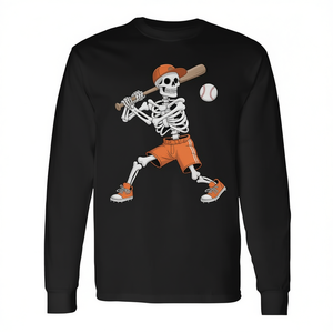 Camiseta de manga larga con estampado digital de béisbol y calaveras para Halloween, unisex, cuello redondo, para adultos, deportes y juegos - Product Image 3