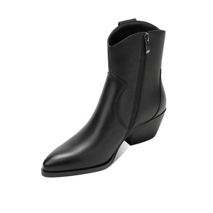 Bottines en similicuir <span class=keywords><strong>noir</strong></span> pour femmes, talon bas, fermeture éclair, bout pointu, style western, printemps/été, automne/hiver - Product Image 2