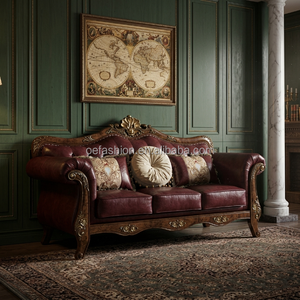 Fabricant de FF&E |   Canapé en <span class=keywords><strong>cuir</strong></span> sculpté en bois massif néoclassique |   Finition en feuille d'or pour les suites VIP des hôtels de luxe |   OEM personnalisé - Product Image 3