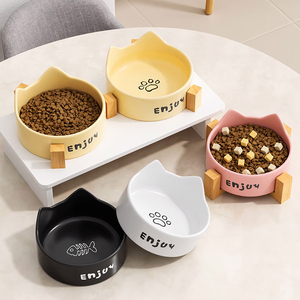 Minimalist Sofistike Tarzda Düz Desenli, Dik Durması Kolay, Boyun Koruyucu Seramik Evcil Hayvan Mama ve Su Kabı (Kediler ve Köpekler için) - Product Image 2