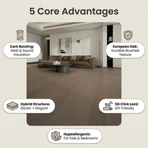 Planchers hybrides en liège carbonisé et en chêne, planches absorbantes du son durables, <span class=keywords><strong>parquet</strong></span> en bois massif pour chambres à coucher - Product Image 2
